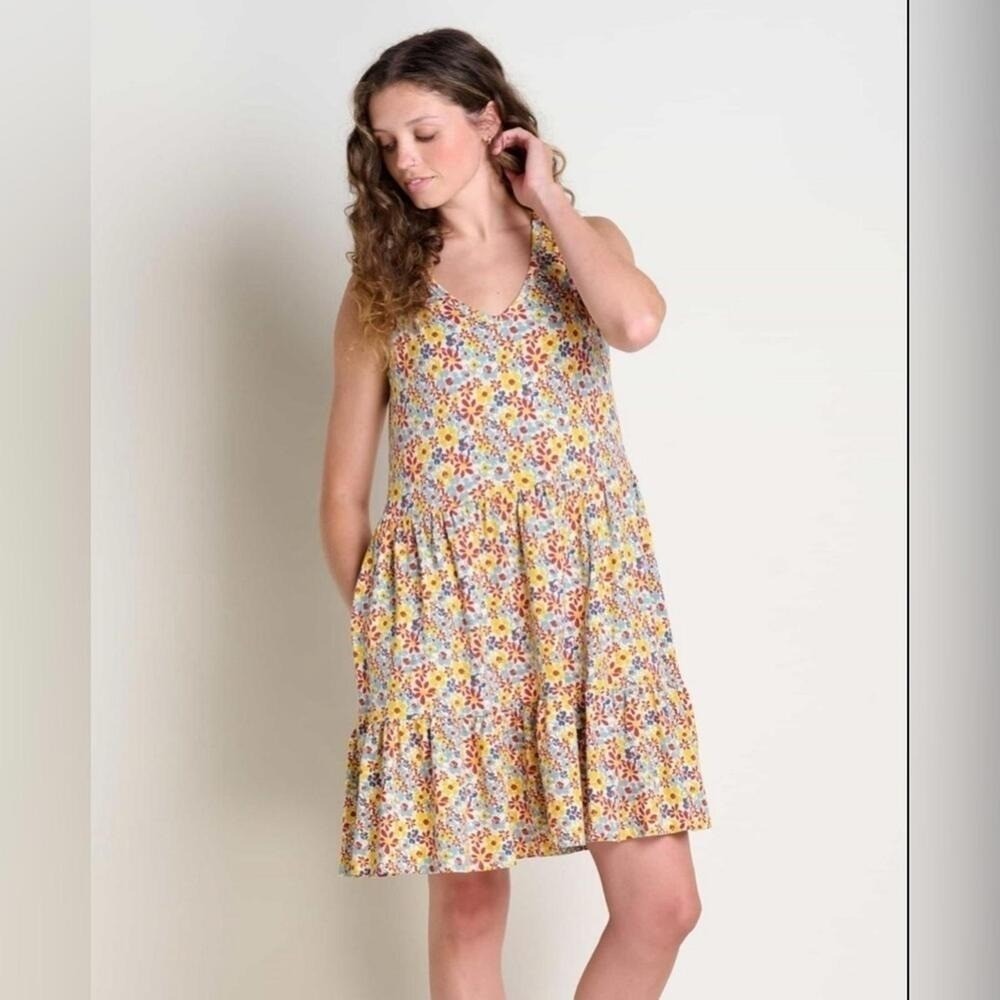 NWT Toad&Co Marley Tiered Colorful Floral Organic Cotton Blend Dress Medium XS